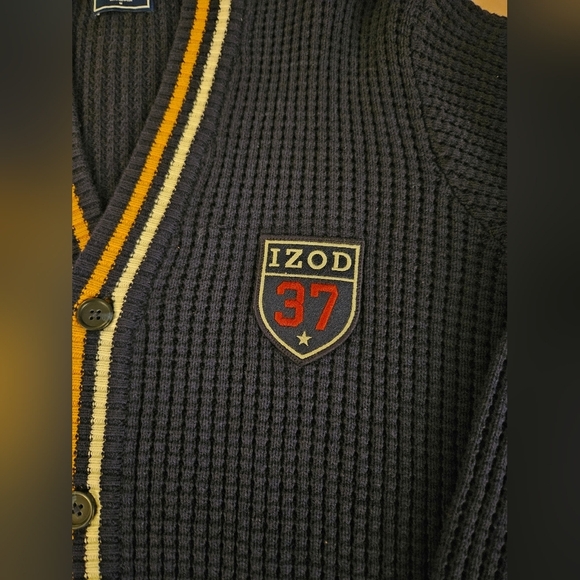 IZOD Navy Cardigan with Yellow and White Accents Vintage - Picture 2 of 6